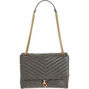 Rebecca Minkoff Edie Flap Shoulder Bag Graphite Grey Two Tone Quilted Leather